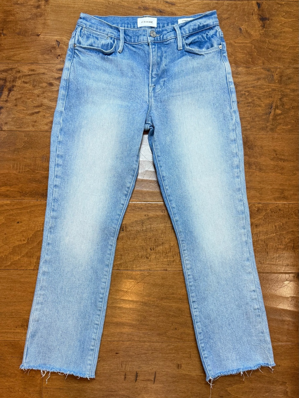 FRAME Le High Straight Raw Hem Jeans Light Wash High Rise 27